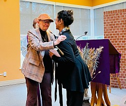Lay Spiritan, Joy Warner congratulates Beverly Bronte-Tinkew on the occasion of her First Commitment as a Lay Spiritan, December 11, 2023
